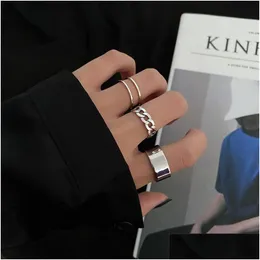 Bandringar Hiphop Rock Metal Geometry Circar Punk Set Opening Finger Accessories Sier Color Tail Ring for Women Jewelry Gift Drop Deli DH4XD