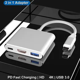 USB C ila HDMI 3'ü 1 arada Adaptör, Type-C Hub Transfer HDMI 4K çıkışı USB 3.0 bağlantı noktası ve USB-C 100W şarj bağlantı noktası