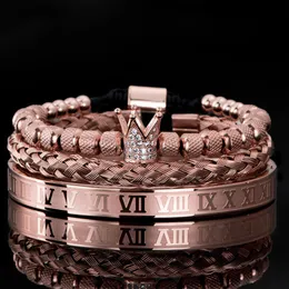 Everyone's favorite Wild Fashion 3pcs/set Unique Style Luxury Micro Pave CZ Crown Roman Royal Charm Men Bracelets Stainless Steel Crystals Bangles Couple Handmade