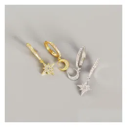 Charm Asymmetrical Moon Star Earrings 925 Sterling Sier Hoop Earring Ear Studs Jewellery For Female White/Gold Drop Delivery Jewelry Dhqat