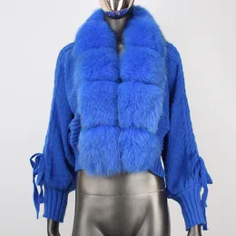 Womens Fur Faux CXFS Moda Inverno Mulheres Casual Gola Real Curto Quente Solto Jaqueta de Malha com Carcela Natural Outerwear 230925