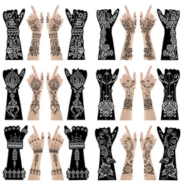 Altro Fornitura per trucco permanente Set da 12 fogli Grandi Stencil per tatuaggi all'henné Fiore Glitter Aerografo Mehndi Modelli indiani Stencil per Wending Pittura a mano 230925