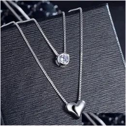 Pendanthalsband 925 Sterling Sier Halsband Dubbelskiktkedja Zirkonhjärthängen för kvinnor Kolye Choker S-N157 Drop Delivery Jew OT6DL