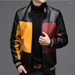 Jaqueta de pele masculina outono inverno casacos de couro mangas compridas cor misturada coreano masculino roupas da motocicleta mais veludo topos l/4xl j3281