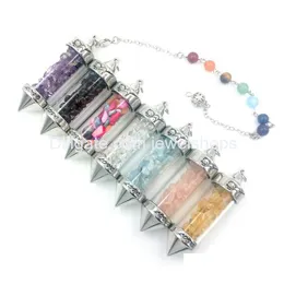 Pendant Necklaces Gravel Stone Wish Bottle Pendum Natrual Quartz Peridot Garnet Lapis Chip Charm With Seven Chakra Chain For Drop Deli Dhib2