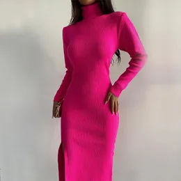 Casual Kleider BKLD Sexy Körperformung Mode Pullover Maxi Kleid Rollkragen Gestrickte Rippe Dicke Herbst Winter Solide Slim Langarm Bleistift