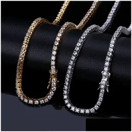 Tennis Graduated 3 5Mm Iced Out Necklaces Aaa Cubic Zirconia Copper Diamond Designer 1 Row Fashion Hip Hop Jewelry For Men Women 18K G Dhwog
