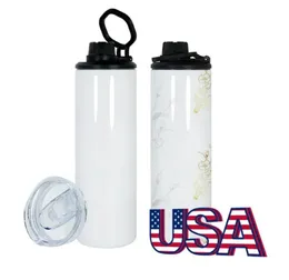 USA Warehouse 20oz Sublimation Water Bottle Straight Tumbler Sports Bottle med 2 lock med halm 30pcs/fodral