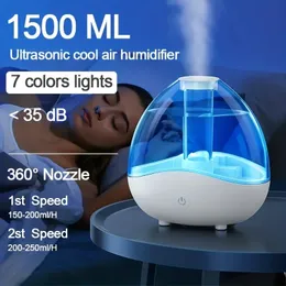 1 st 1,5L stor kapacitet transparent vattentank 360 graders spray munstycke bärbar cool dim USB 7 färg nattljus ultrasonic H2O luftfuktare
