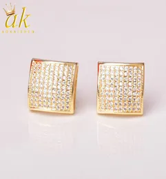 12MM IcedOut Earring for Men Square Stud Spiral Ear Plug Screw Back Hip Hop Jewelry Gold Color Material Copper CZ Stone4129850