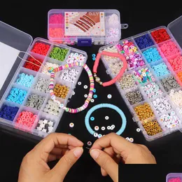 Kit di perline distanziatori in argilla polimerica rotonda piatta in lucite di plastica acrilica Kit di perline di perle di conchiglia di perle per la creazione di gioielli Bracciale fai da te Nec Dhxfn