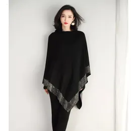 Szaliki diamentowy luksusowy płaszcz Batwing Cape pullover moda ciepła o szyja luźna płaszcz poncho sweter wełniany wełniany szal sprężyna 230922