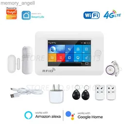 Alarm Systems Tuya 433MHz Wireless WiFi Security Alarm Systems GPRS Touch Screen Home Burglar Security With Siren Smoke Detector Door Sensor YQ230926