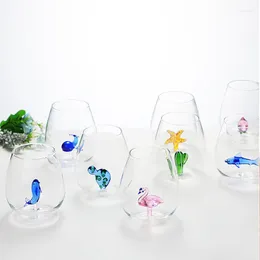 ワイングラス3D漫画アニマルガラスカップホームプラントモデリングマグ3次元形状ミルクジュース水