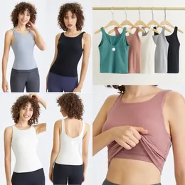LU-1086 Mulheres Regata Slim Fit Sem Mangas Roupas de Yoga Camisa Escovada Mulheres Treino Esportivo com Sutiã Acolchoado