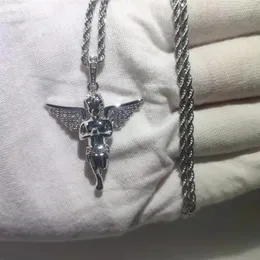 Hela Hip Hop Cz Stone Paved Bling Ice Out Little Angel Pendants Halsband för män Rapper smycken med 24-tums repkedja245j