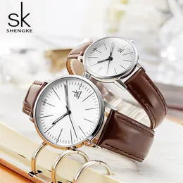 Shengke para ogląda mężczyźni kobiety zegarki proste kwarc Wysoka jakość Relogio Masculino Business Clock Unisex Lover Watch Saat209Q