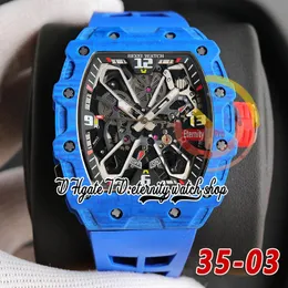 RRF 35-03 Latest version Japan Miyota NH Automatic Mens Watch Blue NTPT Carbon fiber Case Skeleton Dial Blue Rubber Strap Sport Super Edition eternity Wristwatches