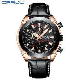 CRRJU Herren-Chronograph, Quarzuhr, Luxus-Datum, leuchtende wasserdichte Uhren, Lederarmband, Kleid, Armbanduhr, erkek kol sa234e