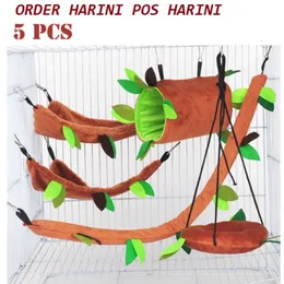 Other Pet Supplies 5Pcs Hamster Sugar Glider Hanging Cage Accessories Set Leaf Wood Design Small Animal Hammock Channel Ropeway Swing 230925