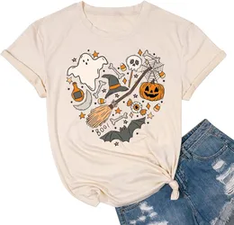 Camicia di doodles di Halloween per donne carine vintage grafica di Halloween per feste di Halloween a maniche corte d'autunno magliette di Halween camicie per donne