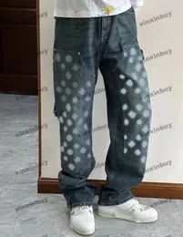 xinxinbuy Uomo donna designer pantaloni lettera rilievo tessuto jeans denim Primavera estate albicocca nero blu S-2XL