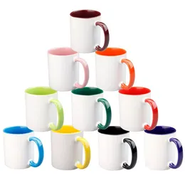 Оптовая! 11 унций сублимационные внутренние цветные кофейные кружки Перламутровые керамические кружки с чашками с красочными ручками Многоразовые стаканы LG14