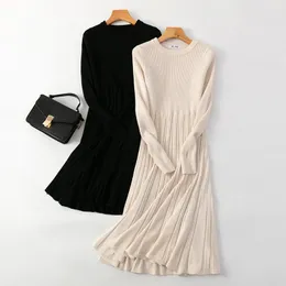 Basic Casual Dresses Chic Women Long Knit Maxi Sweater Dress Autumn Winter Knitted A Line Dress Ribbed Thick Christmas Pullover Party Dresses 230926