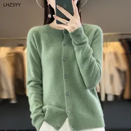 Women's Knits Tees LHZSYY First-line Garments Pure Wool Cardigan Women' O-Neck Knit Coat Large Size Shirt Autumn Cashmere Sweater Female Jacket 230925