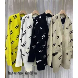 loose balenciges mens hoodies italy brand Paris 23 winter new letter medium long wool cardigan leisure V-neck single breasted coat sweater hui1 OH98