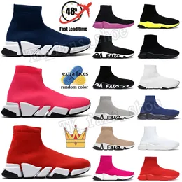 2023 Sapatos de meia velocidade 2.0 1.0 homens mulheres graffiti branco preto vermelho bege rosa claro sola lace-up meias speed runner treinadores plataforma plana tênis casuais 17fw paris botas