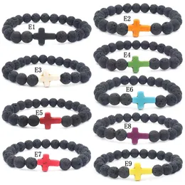 6 projetos lava rock contas encantos pulseiras feminino difusor de óleo essencial pedra natural frisado pulseira para masculino chakra artesanato jóias 12 ll