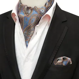 Linbaiway Men Suits Ascot Tie Set for Man Cravat Ties Hantkerchief Floral Paisley Passley Pocket Square Wedding Custom Logo Neck271l