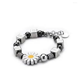 Länkarmband kpop g-dragon kubisk daisy titanium stål armband enkel retro trendig stil unisex smycken tillbehör gd fans gåva