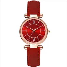 Бренд McyKcy для отдыха, модные и стильные женские часы, римские цифры, круглый циферблат, кварцевые женские часы, наручные часы с красным кожаным ремешком303M