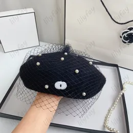 Fashion Furry Wool Hats Designer Berets For Women Hat Luxury Pearl Inlay Beret Mesh Nobility Style Cap Mens Classical Cashmere Caps Gifts -6