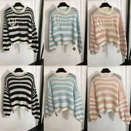 Designer Jumper Sweaters Women Knit Sweater Embroidered Logo Jacquard Color Blocked Striped Mohair Round Neck Long Sleeve Pullover Sweater Womens Sweatshirt