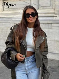 Women's Down Parkas Women Washed Leather Belt Loose Jacket Vintage Slå ner krage Gradient dragkedja kortrock lady lokomotiv stil chic kappa 230926