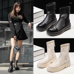 Sapatos de vestido 2023 verão plataforma tornozelo botas para mulheres malha preta respirável sandálias casuais mulher zip grosso botas de fundo size43