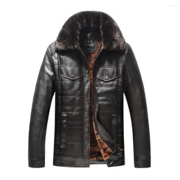 Pele masculina kalenmos de couro masculino jaqueta de couro grosso casaco de plutônio masculino casual inverno falso velo roupas masculinas