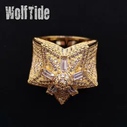 Iced Out CZ Hip Hop Pentagram Star Mens Ring Band New personalized Top Quality Cubic Zirconia Gold Full Diamond Street Rapper Fing282t