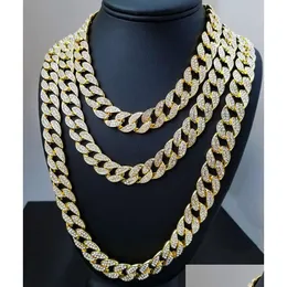 Chains Whosale 16Inch 18Inch 20Inch 22Inch 24Inch 26Inch 28Inch 30Inch Iced Out Rhinestone Gold Sier Miami Cuban Link Chain Men Hiphop Dh7Bo