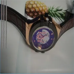Luxo oco esqueleto dial relógios 43mm fivela de couro relógio automático masculino grande data presidente desinger relógios de pulso233b