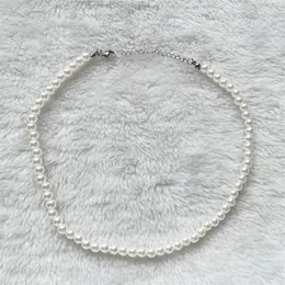 Choker Stainless Steel 6MM Faux Pearl Beaded Necklaces 37 5CM Length Pendant Summer Simple Delicate Boho Bohemian Jewelry Gift