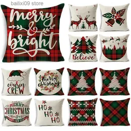 Federa WZH Natale reticolo divano cuscino auto decorazione della casa fodera per cuscino in lino regalo di Natale 2021 nuovo 18 * 18 pollici T230926