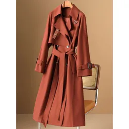 Women's Trench Coats Windproof Collar European and American High-end Retro Trench Coat Medium Length Women's Autumn Luxury Noble Temperament Hawthorn Red Suit