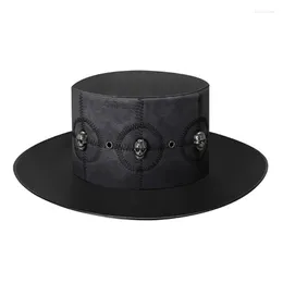 Berretti Steampunk Cappello a cilindro per donna Costume da festa di Halloween Cosplays Accessorio gotico Uomo nero con decori con teschio