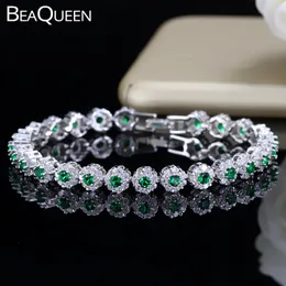 Beaded Bangle BeaQueen Trendy Green and White Cubic Zirconia Stone Silver Color Tennis Bracelets Dress Jewelry Accessories Gift for Women B100 230925