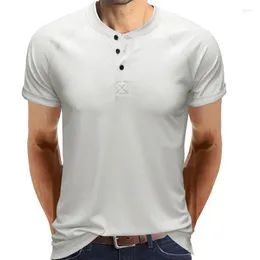 Camisetas para hombres Camisa de verano para hombres Casual Color sólido Cuello de manga corta Camisetas para hombres Tamaño de EE. UU. S-XXL Ocio Tops sueltos y transpirables Camisetas