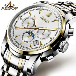 AESOP Man Automatic Mechanical Watch Men Luxury Gold Blue Men's Wristwatch Waterproof Male Clock Men Luminous Relogio Masculi267Y